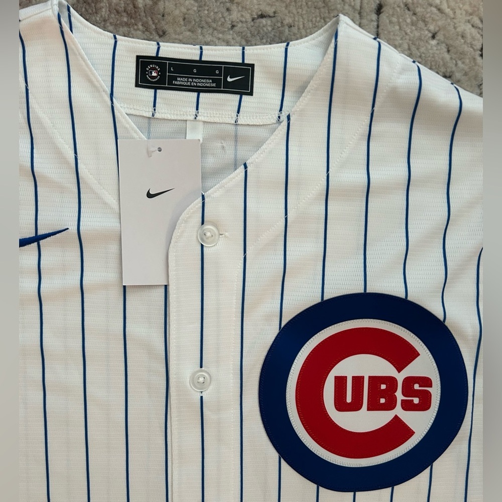 Nike Authentic Chicago Cubs MLB Baseball Pinstripe with Patch Jersey Men’s Sz: L - Picture 3 of 6